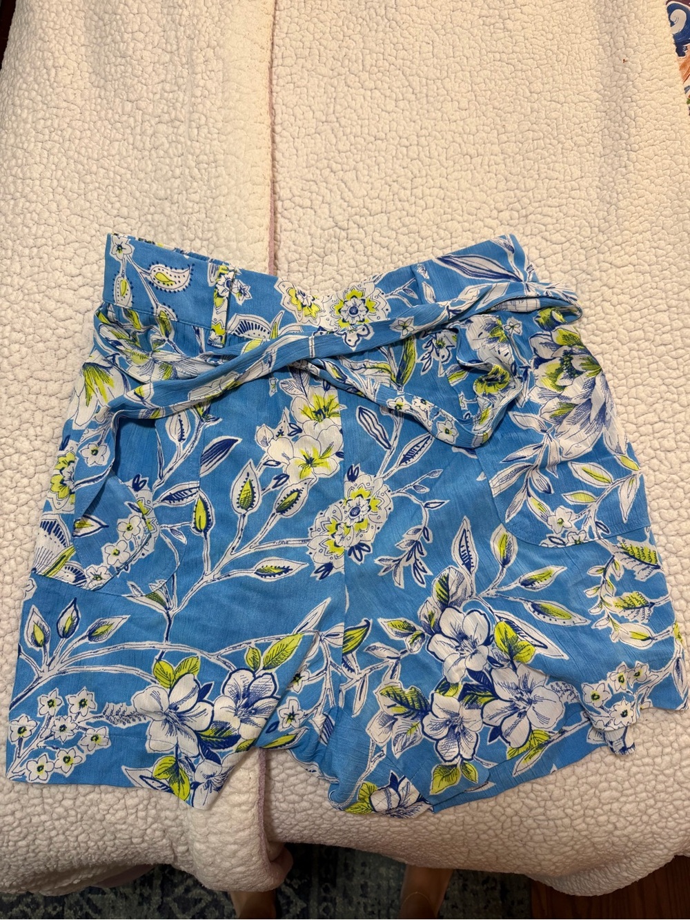 Talbots Blue Floral High-Waist Tie-Waist Shorts